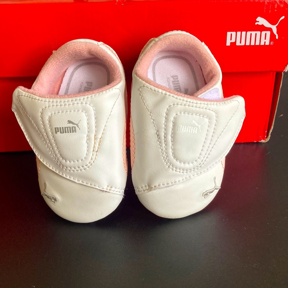 Puma shoes for infants white and pink velcro fastener